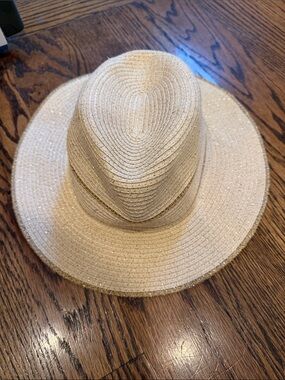 Janie and Jack Sparkle Straw Fedora Hat - Beige with Gold Accents